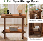 Solid Wood Side Table, 2-Tier End Table with Solid Base, Accent Furniture Bedside Nightstand Storage for Living Room and Bedroom, Small Spaces, Assembly Required