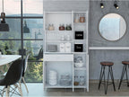 90 Kitchen Pantry Cabinet, Two Open Shelves, One Drawer, Multiple Cabinets, White