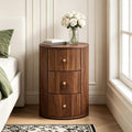 FurSch Fully Assembled Round End Table, Fluted Mid Century Side Table with 3 Storage Drawers for Living Room, Bedroom, Couch (Walnut-1 pc)