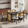 LUMISOL 7-Piece Dining Table Set with 6 Chairs, Rectangular Kitchen Table Set with 6 Rattan Chairs for Kitchen, Dining Room, Espresso+Beige