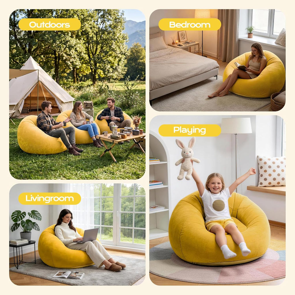 6 Pcs Inflatable Bean Bag Chairs with Electric Air Pump, Giant Blow Up Couch, Outdoor Folding Beanbag Chairs for Adults, Portable Lounger Air Sofa Lazy Sofa Seating for Movie Night Home Camping(Orange