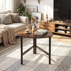 GOFLAME Triangular End Table, Modern Sofa Couch Side Table with Wood Faux Marble Top & Metal Legs, Small Coffee Tables for Small Spaces, Living Room, Nightstand for Bedroom (Rustic Brown & Black,1)