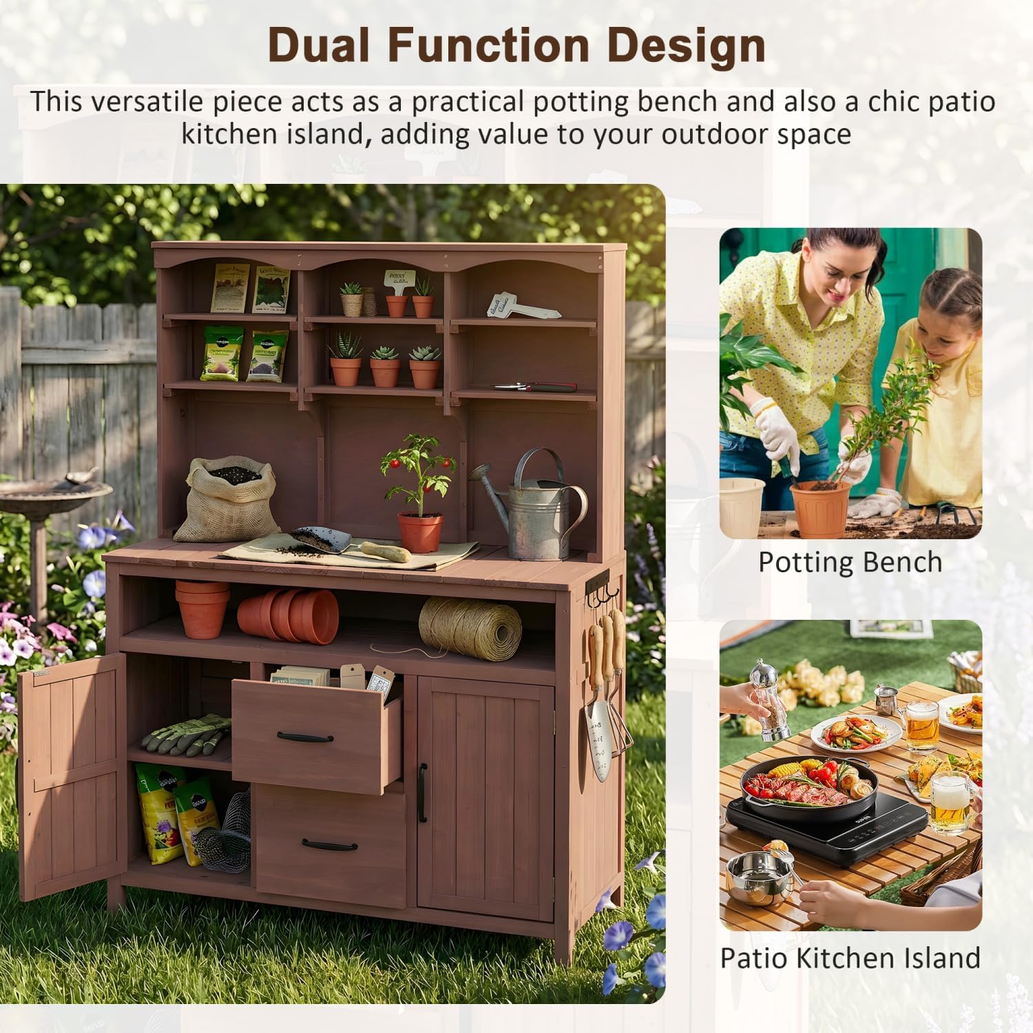 Large Fir Wood Potting Bench with Storage