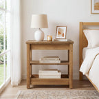 Solid Wood End Table, Farmhouse Narrow Sofa Side Table with 3-Tier Storage Shelf, Small Rectangular Nightstand for Living Room, Bedroom, Small Space, Space-Saving, Brown