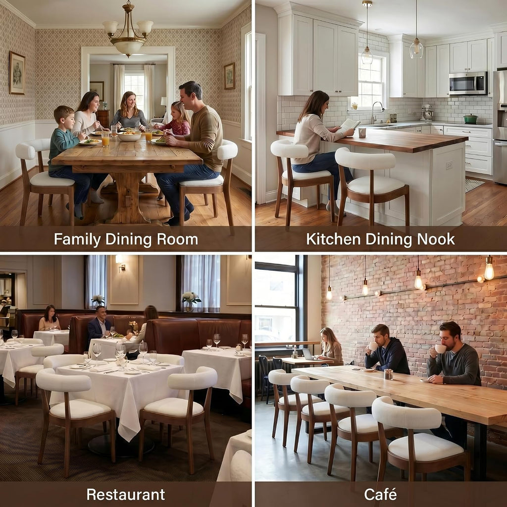 chairus Barrel Back Dining Chairs Set of 4, Farmhouse Upholstered Dining Chairs with Natural Walnut Finished Frame Comfy Unique Curved Open Back for Kitchen/Restaurant/Dining Room, Linen White