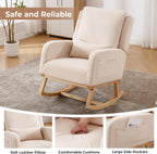 Rocking Chair Nursery, Nursing Rocking Chairs Upholstered, Glider Rocker with Lumbar Pillow and Side Pockets, Modern Rocker Chair for Bedroom, Living Room, Beige