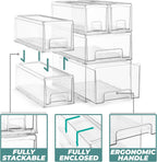 Sorbus Small Clear Stackable Drawers, Plastic Storage with Handles - Craft, Clothes, Medicine, Makeup, Closet, Art Supply, Bathroom, Shoe, Toy Organizer (2 Pack Wide)