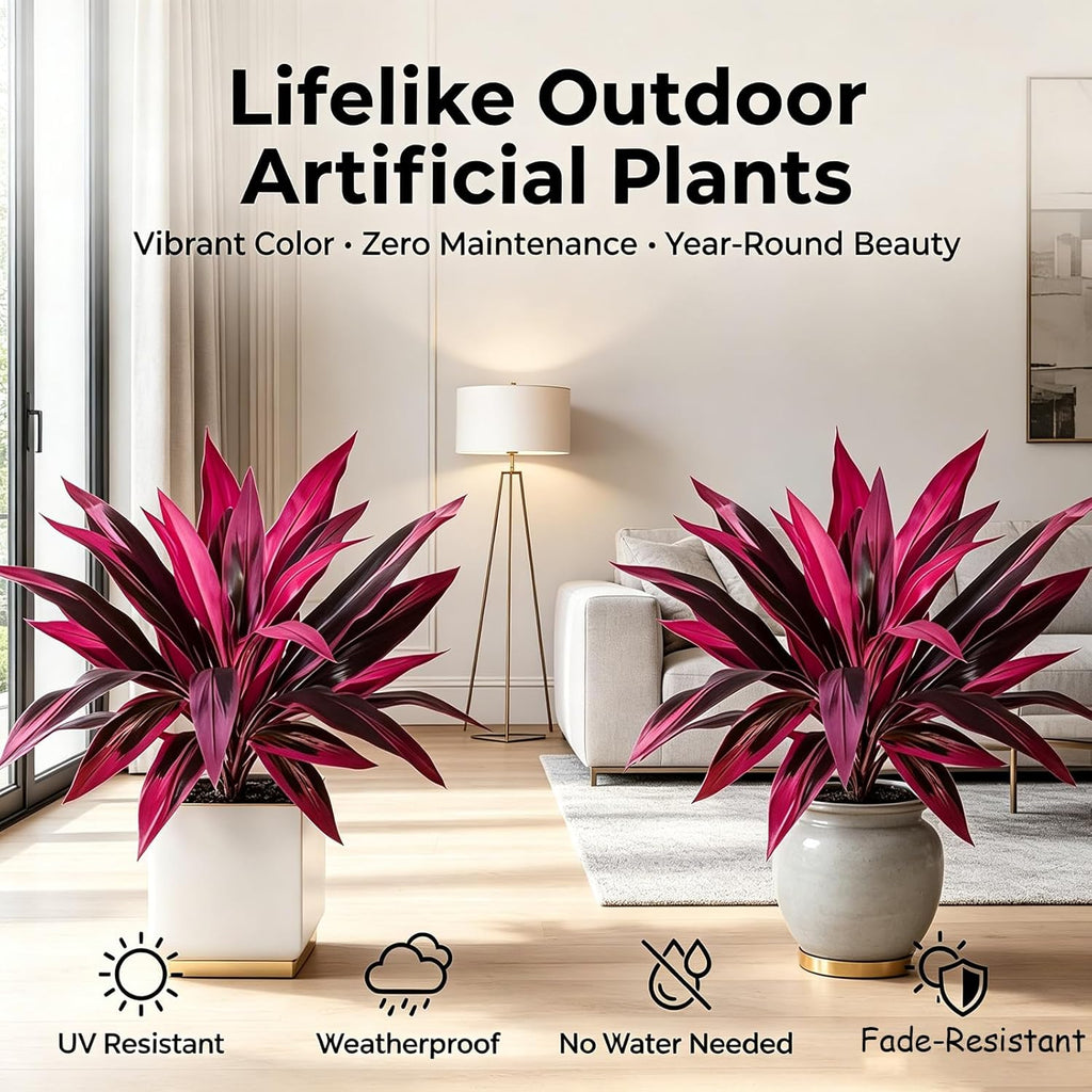Artificial Dragons Blood Plant, 2Pcs Large Realistic Artificial Boston Fern & Dragon's Blood Tree Plants,UV Resistant No Maintenance Fake Greenery for Garden Patio Wedding Balcony Decor