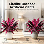 Artificial Dragons Blood Plant, 2Pcs Large Realistic Artificial Boston Fern & Dragon's Blood Tree Plants,UV Resistant No Maintenance Fake Greenery for Garden Patio Wedding Balcony Decor