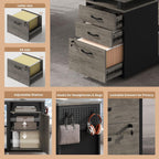 78" Executive Desk with Lockable File Cabinet, L Shaped Office Desk with Power Outlets, Large Executive Desk with Drawers and Storage Shelves , Reversible Computer Desk with Privacy Screen, Grey