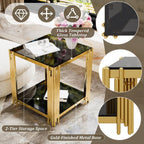 19.9" Square End Table for Living Room, Modern Luxury Side Table with Lower Shelf and Stainless Steel Irregular Leg for Small Space Home Office, Black