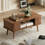 LAZZO Coffee Table with Storage Center Table for Living Room Rectangle Coffee Table with Rounded Edges,Easy Assembly, Walnut