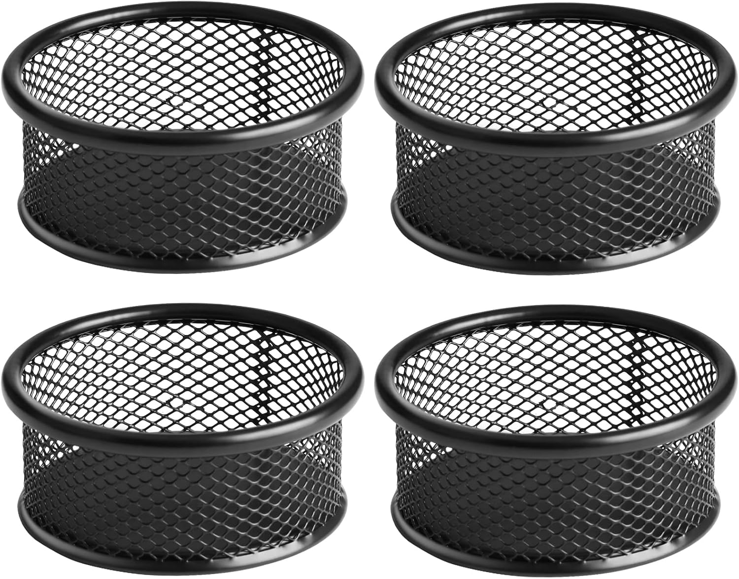 FUCDTEFC Paper Clip Holder, Paperclip Holders for Desk, Mesh Paper Clip Holder for Desk Binder Wire Mesh Bowls, Paper Clip Dispenser Organizer for Holding Small Parts Office Accessories Black 4 Pack
