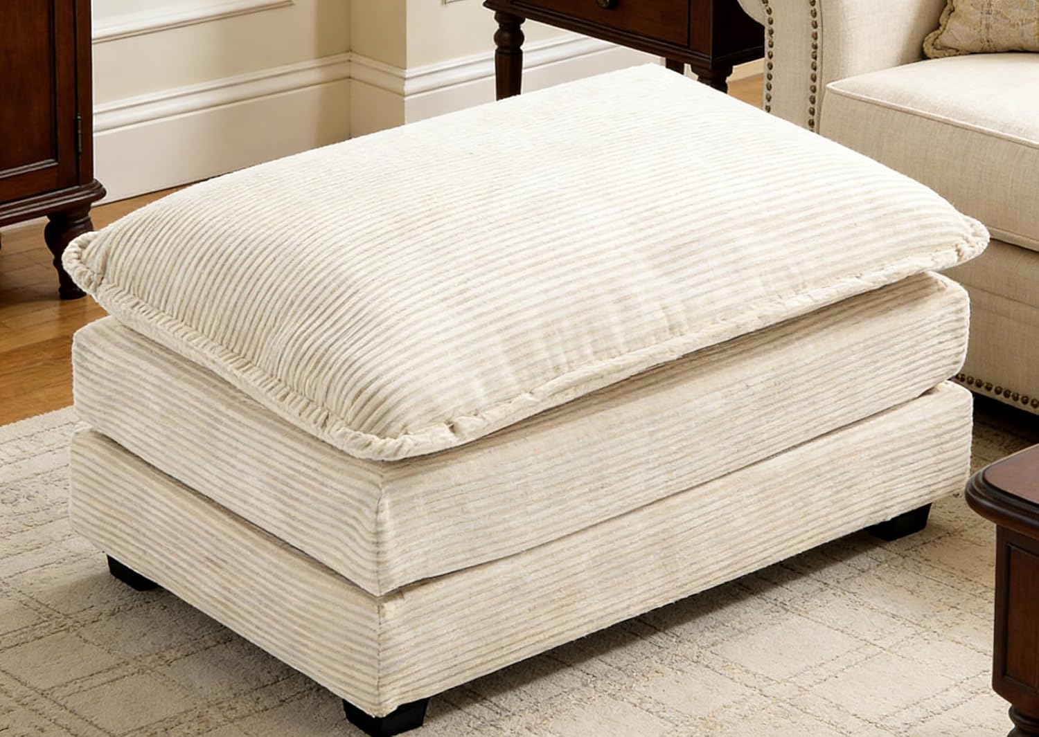 ROWHY Ottoman for Sectional Cloud Couch, Corduroy Ottoman for Deep Seat Modular Couch for Apartment, Living Room and Bedroom, Beige