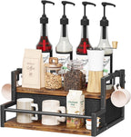 Homeiju Coffee Syrup Organizer Rack, 2-Tier Coffee Bar Accessories, Bottle Holder Stand with K Cup Storage Drawer for Coffee bar, Wine Rack, Storage Shelves for Syrup. (Rustic Brown)