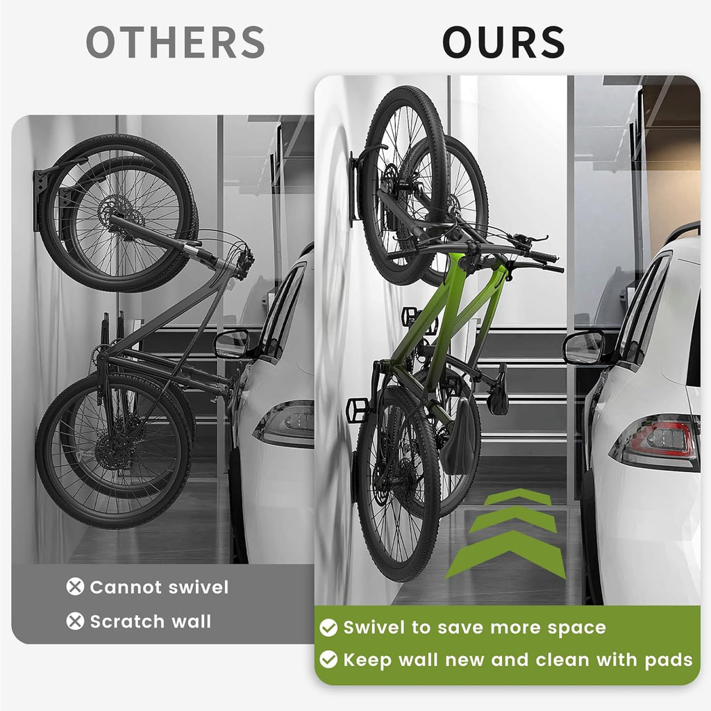 Housolution Swivel Bike Wall Mount [2 Pack], 150° Swivel Vertical Bike Rack Wall Hanger Holds up to 66lbs for Mountain/Road/Hybrid Bikes, Bike Hangers, Bicycle Storage Rack for Garage