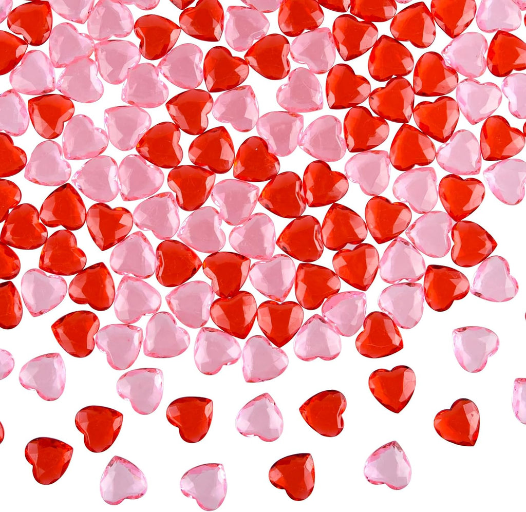 CHRORINE Red＆Pink Acrylic Heart Ornaments Translucent Hearts Shaped Gems Crystals for Table Scatter Decoration/Artwork/Vase Fillers in Valentine's Day/Home Decor/Wedding Party-70PCS