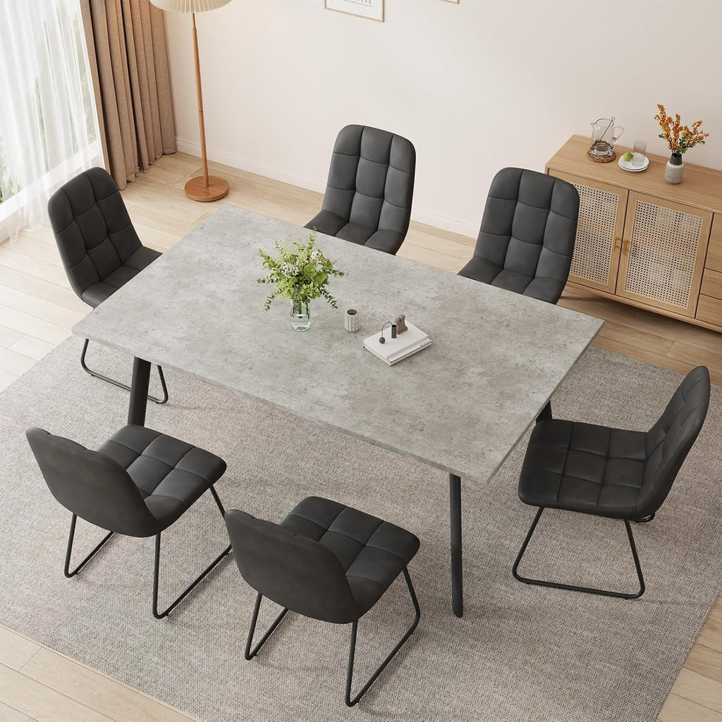 ZckyCine 46.5" Modern Grey Dining Table Set for Small Spaces, 5-Piece Set with Rectangular Table & 4 Padded Leather Chairs, Compact, Sturdy & Easy to Assemble (Table + 4 Grey Dining Chairs, 46.5")