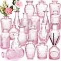 Inbagi 20 Pcs Glass Bud Vase Set - Pink Small Flower Vases Bulk, Vintage Embossed Decorative Bottles for Wedding Valentine Home Table Centerpieces Decor