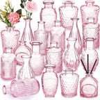 Inbagi 20 Pcs Glass Bud Vase Set - Pink Small Flower Vases Bulk, Vintage Embossed Decorative Bottles for Wedding Valentine Home Table Centerpieces Decor