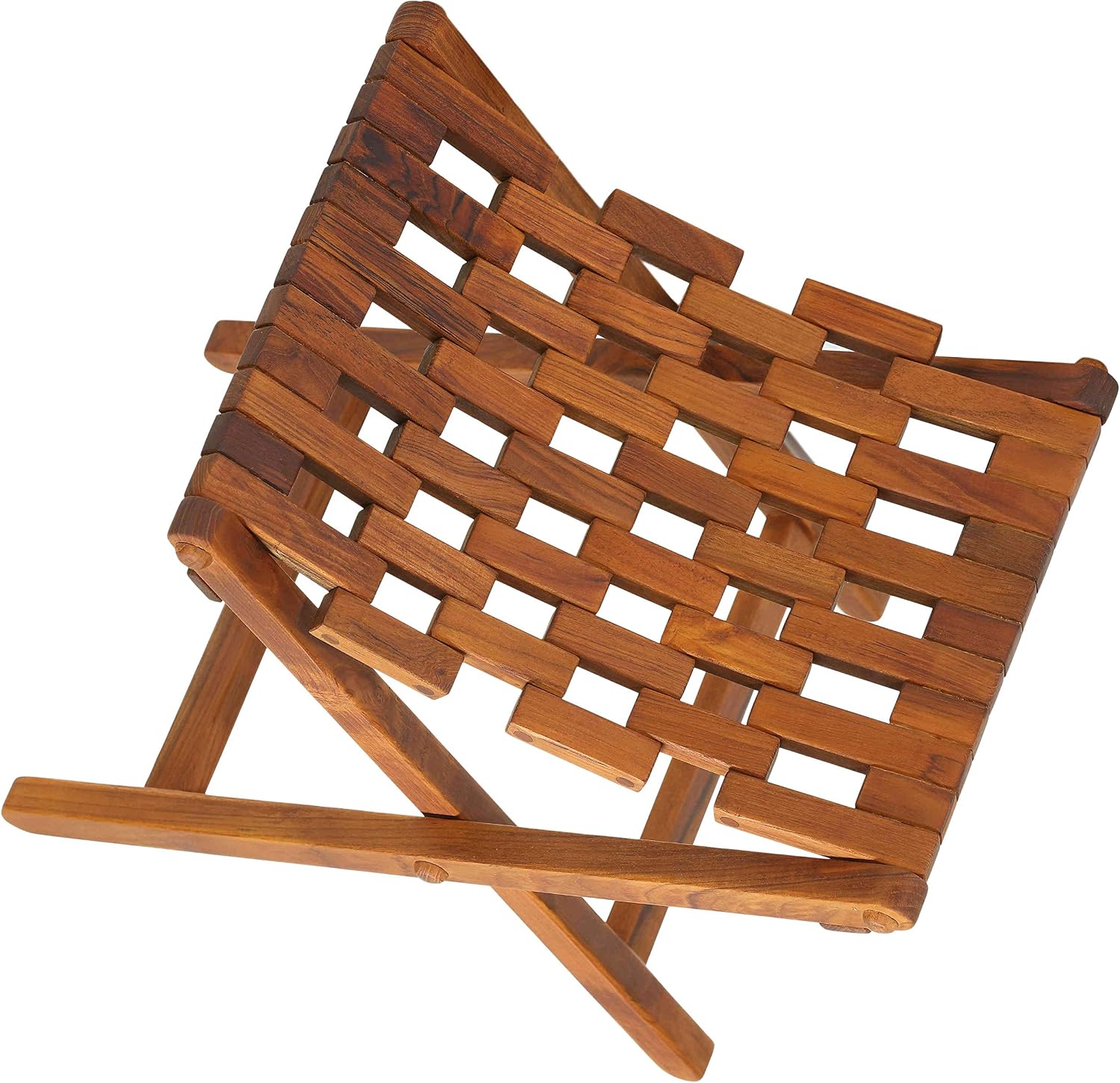 Bare Decor Mosaic Folding Stool in Solid Teak Wood, Brown
