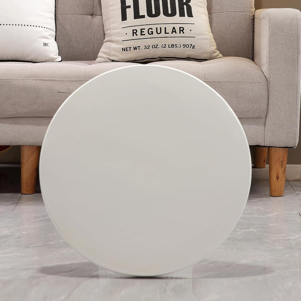 White Fluted Pedestal Side Table Modern Accent Table for Living Room Patio & Entryway Indoor Outdoor Weather Resistant End Table