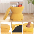 DHMAKER Round Ottoman with Storage, 360°Swivel Vanity Stool Chiar, Small Makeup Chair Comfy Upholstered Foot Stool with Thick Padded for Living Room, Bedroom, Entryway,Yellow