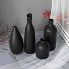 Black Ceramic Vase Set of 4,Modern Minimalist Vase Decor for Bookshelf,Dining Room Coffee Console Table Centerpieces