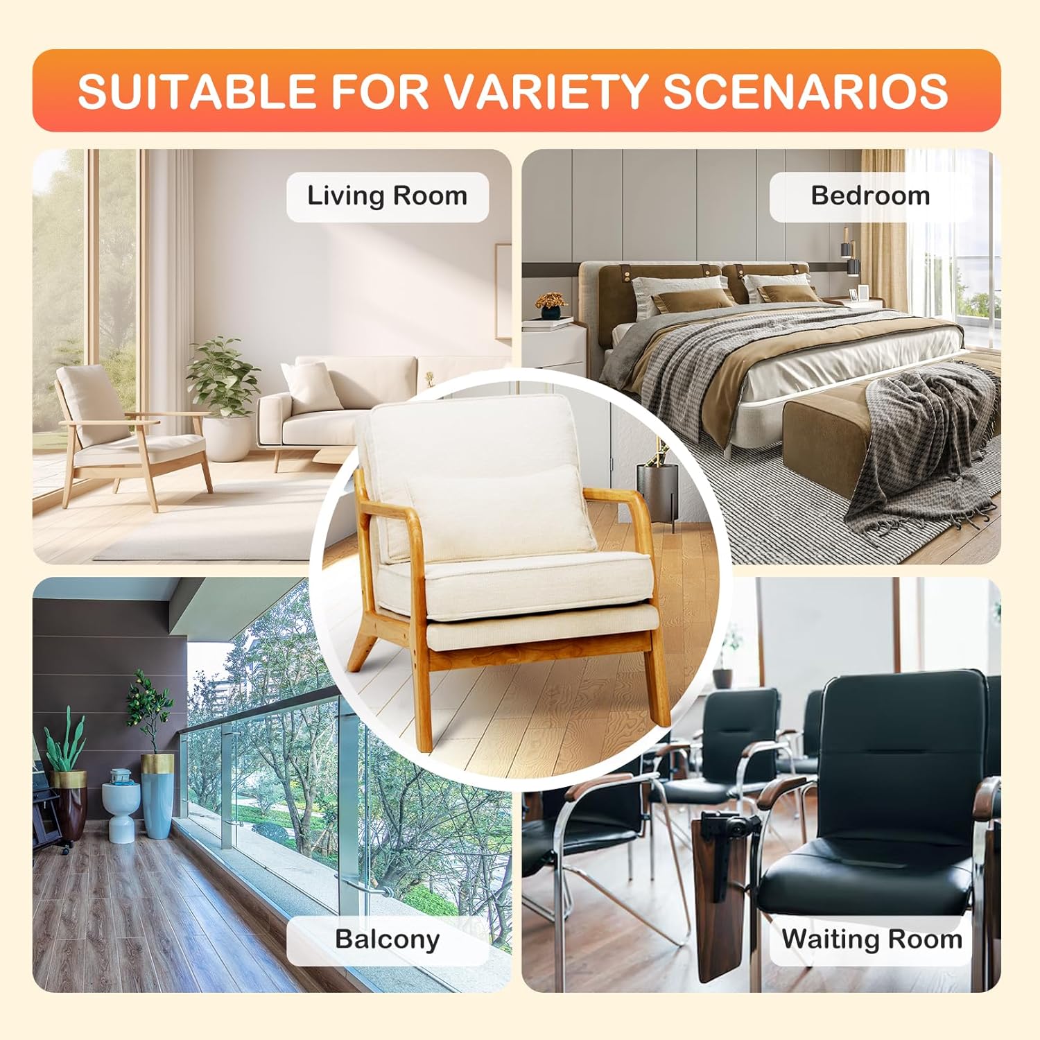 MALOL Accent Chair Set of 2 with Solid Wood Frame, Mid-Century Relaxing Armchair Lumbar Pillow& Soft Cushion, Reading Leisure Chair for Living Room, Bedroom, Waiting Room-Beige