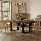 TYBOATLE 63'' - 79'' Extendable Dining Table Set for 6, Farmhouse Wooden Dining Room Table Set, 7 Piece Dinner Table Set with Upholstered Rattan Dining Chairs (Brown & White, 63''-79''- 6 Chairs)