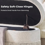 39.4“ Boho Storage Ottoman Bench with Tassels, Linen Upholstered Ottoman with Storage, Oval End of Bed Bench, Entryway Foot Rest for Bedroom, Lift-Top Lid with Safety Hinge, Living Room, Beige