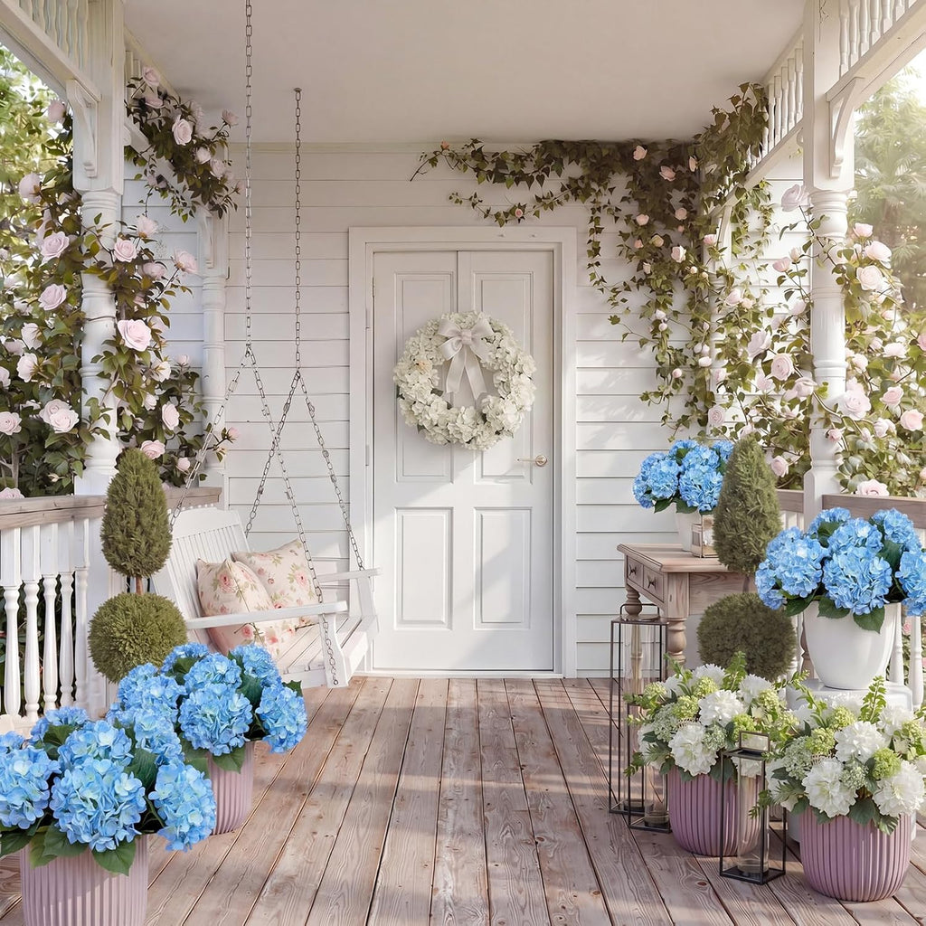 Janinka 3 Pcs Blue Artificial Hydrangea Outdoor Flowers Large Faux Hydrangea Bouquet with 3 Heads Uv-Resistant Waterproof Fake Floral for Table Centerpieces Wedding Yard Garden Decoration