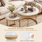 GOFLAME Nesting Coffee Tables Set of 2, Stacking Round Center Table with Wooden Tabletop & Powder Coated Steel Frame, Living Room Coffee End Table Set for Apartment, Bedroom (White & Gold)