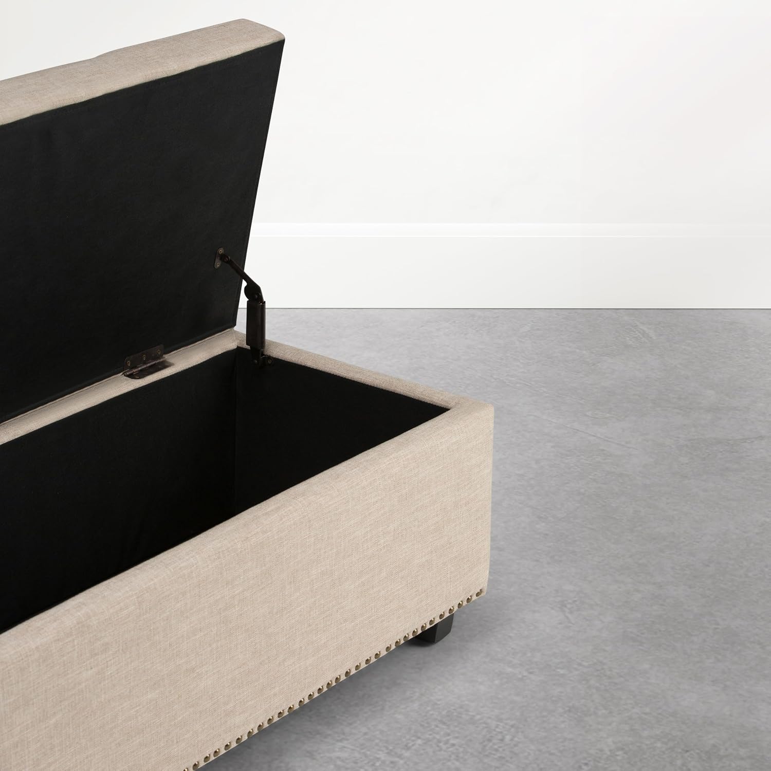 SIMPLIHOME Hamilton Storage Ottoman - 48 in Wide Upholstered Linen Look Fabric Rectangle Storage Ottoman Bench in Natural Beige, Traditional Tufted Ottoman for Living Room or Entryway with Lift-Up Lid