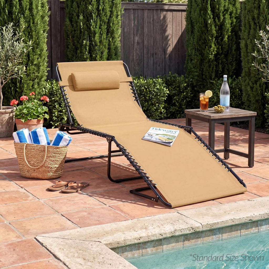 Best Choice Products Extra Wide Patio Chaise Lounge Chair, Portable Outdoor Folding Recliner for Lawn, w/ 8 Positions, Handles, 440lb Capacity - Beige