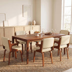 Dining Chairs Set of 6, Mid Century Modern Faux Leather Upholstered Kitchen Chair with Ergonomic Sponge Backrest, Hanging Bentwood Armrests for Kitchen Dining Room, Beige