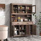 78.5" Tall Kitchen Hutch Storage Cabinet, Large Buffet Cupboard with Glass Doors, Drawers, Adjustable Shelves, Wooden Kitchen Pantry Cabinet with Microwave Shelf for Home Coffee Bar