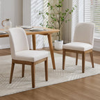 Upholstered Dining Chairs Set of 4, Linen Fabric Living Room Chairs Mid Century Modern Armless Kitchen Chairs with Backrest and Wood Legs for Kitchen Dining Room Restaurant, Cream