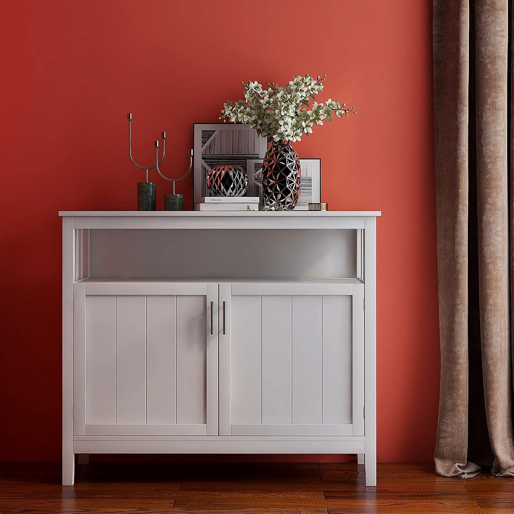Modern Kitchen Pantry, Storage Sideboard Buffet Server Cabinet with 2 Doors, White, Easy to Maintain, for Dining Room