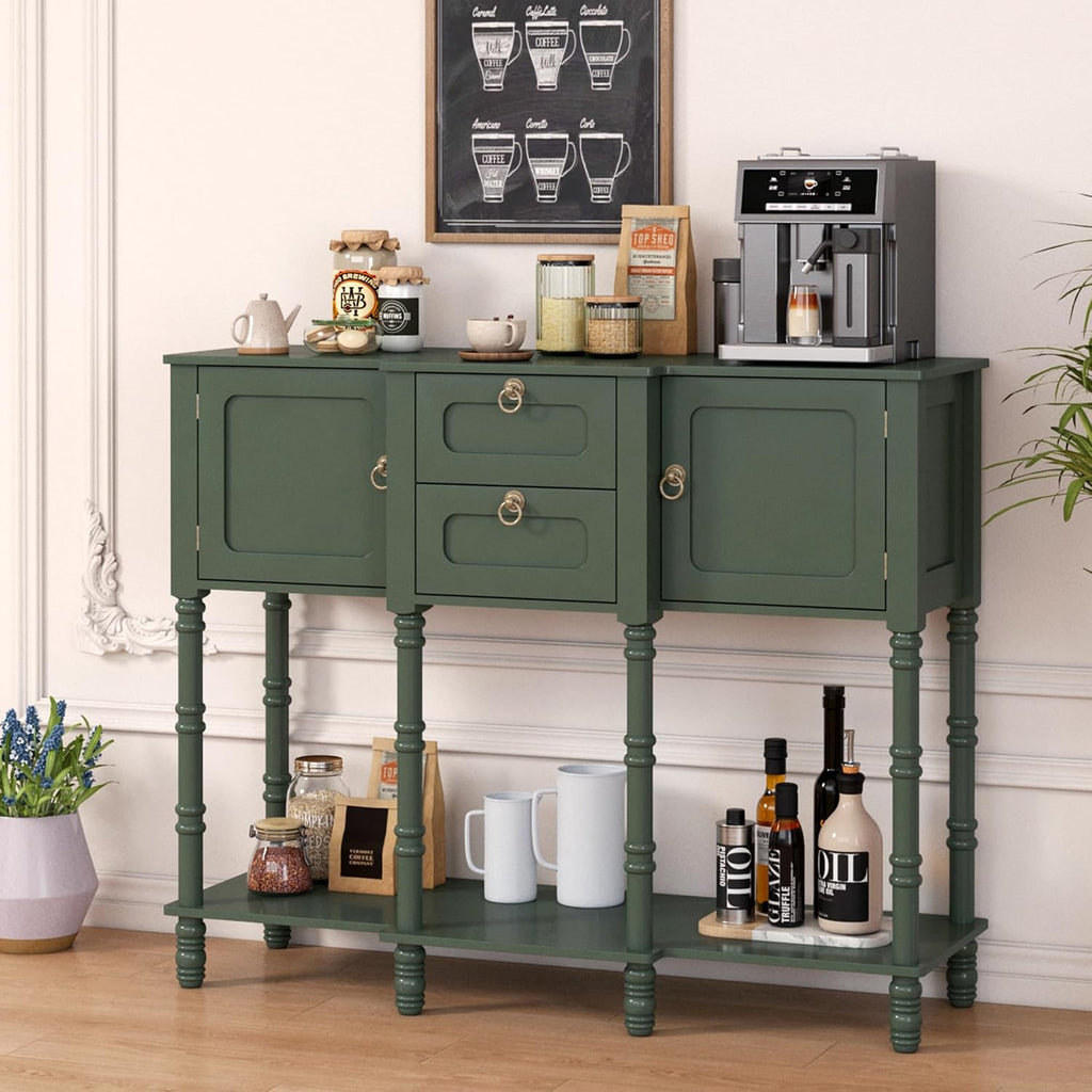 Green Entryway Table with Storge, Mid-Century Modern Console Table with 2 Drawers, Retro Narrow Long Behind Couch Sofa Table for Living Room, Foyer, Hallway