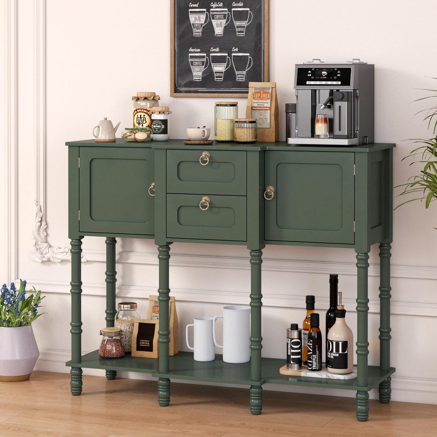 Green Entryway Table with Storge, Mid-Century Modern Console Table with 2 Drawers, Retro Narrow Long Behind Couch Sofa Table for Living Room, Foyer, Hallway