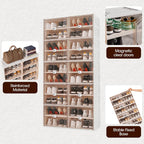 32 Pairs Shoes Storage Cabinet of 3-Step Fast Installation,Plastic Shoe Rack with Clear Magnetic Door for Display, Shoe Organizer for Sneaker, Sandals, Heels (2 Row, 8 Tier)