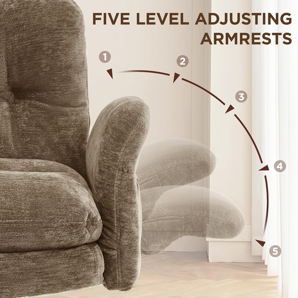FiveWillowise Criss Cross Chair with Adjustable Arms&Hight Back,Thicken Wide Seat Home Office Chair,Lounge Makeup Vanity Chairs with Side Pockets,Comfy Cross Legged Desk Chair,Chenille Brown