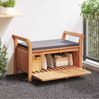 Gecheer Garden Storage Bench with Cushion – 91 cm Solid Acacia Wood Outdoor Bench with Ample Storage Space and Dark Grey Foam Cushion