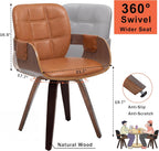Set of 2 Mid Century Modern Chairs, Walnut Brown | Swivel Dining Chairs, With Arms and Curved Back, Faux Leather, Reception Room Chairs