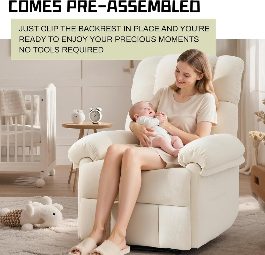 Korser Recliner Chair, Living Room Chairs for Adults, Thick Upholstered Manual Recliner with Side Pockets, Small Recliner for Small Spaces, Lounge Chair for Nursery Bedroom Apartment RV, Chenille