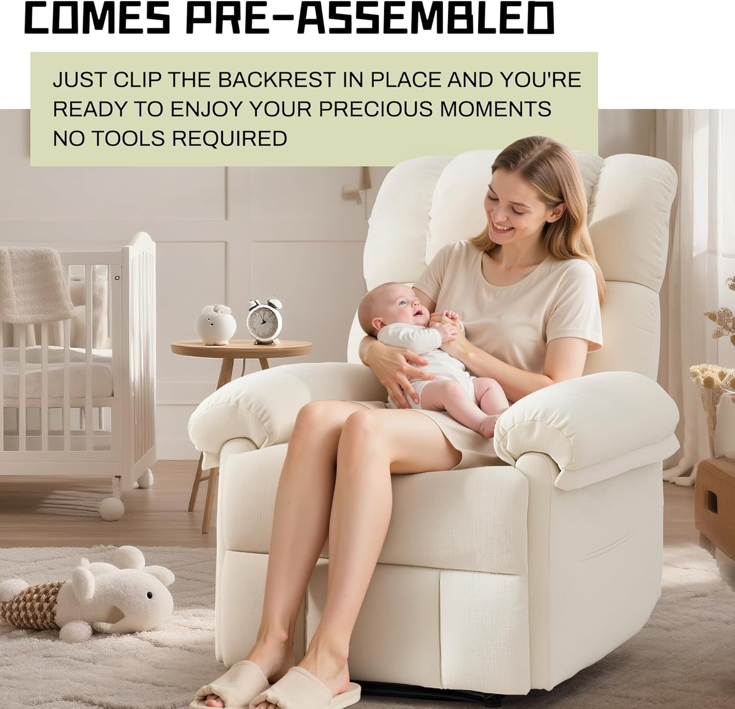 Korser Recliner Chair, Living Room Chairs for Adults, Thick Upholstered Manual Recliner with Side Pockets, Small Recliner for Small Spaces, Lounge Chair for Nursery Bedroom Apartment RV, Chenille