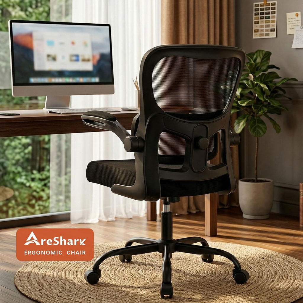 AreShark Office Chair Ergonomic Desk Chairs with Adjustable Lumbar Support, High Back Breathable Mesh Chair with Wheels& Flip-up Armrests,Rolling Swivel Comfy Task Computer Chair for Home Work Gaming