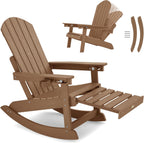 YEFU Adirondack Chairs with Retractable Ottoman: Oversize Adirondack Rocking Chairs - 5-Level Adjustable High Back - Outdoor Rocker with Cup Holder for Porch/Gardens/Lawn/Patio/Backyard/Teak