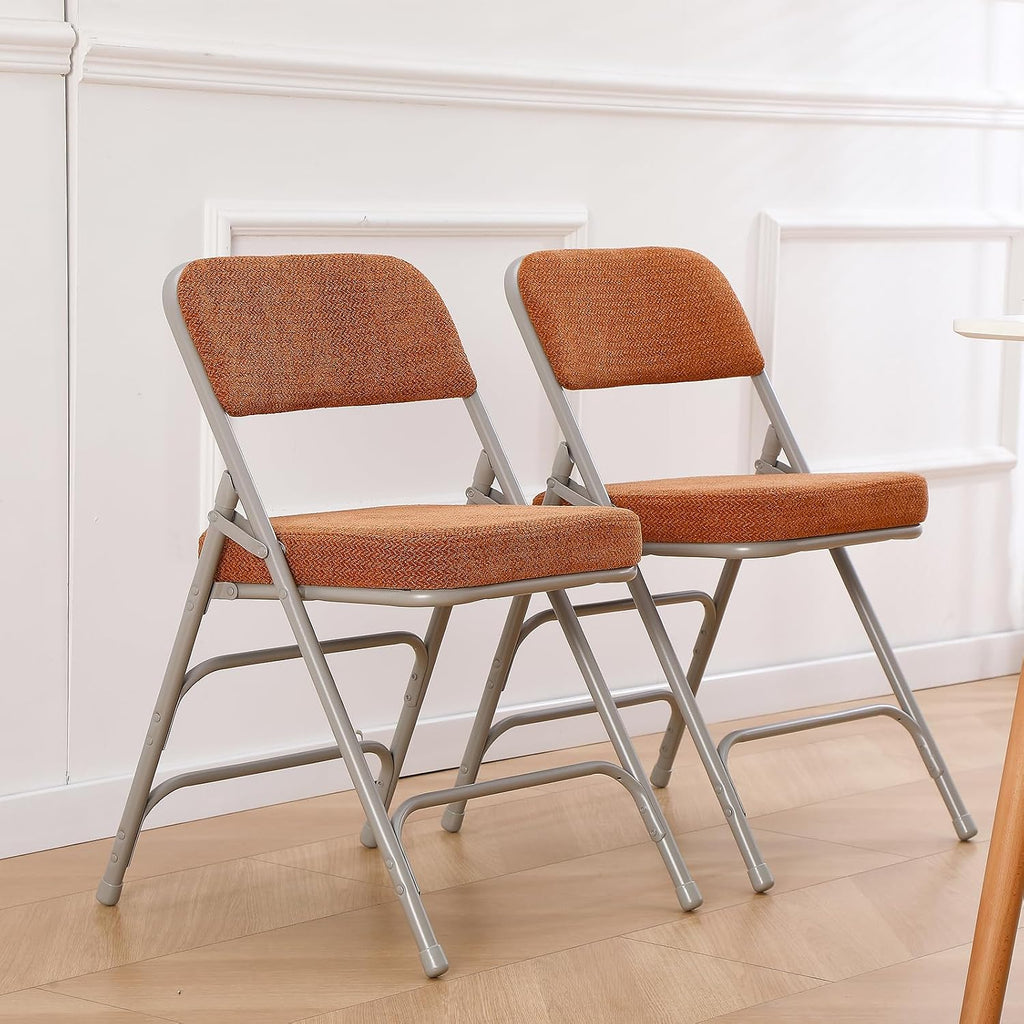 BOOSDEN Thick Padded Folding Chairs, Single Upholstered Foldable Chair, Comfortable Metal Chairs, Folding Chair with Fabric Cushion, Stackable Fold Up Chair for Kitchen Office Wedding Party (Tawny)